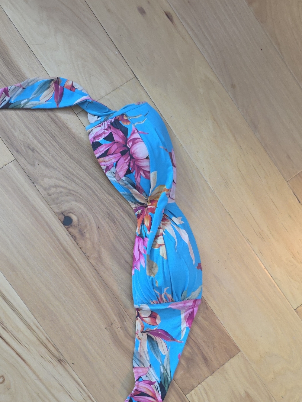 Blue Floral Bandeau Bikini Top- Women's Swim